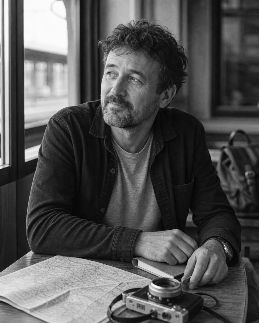 Portrait noir et blanc de Marc Papas, auteur de La Famille Sac à Dos