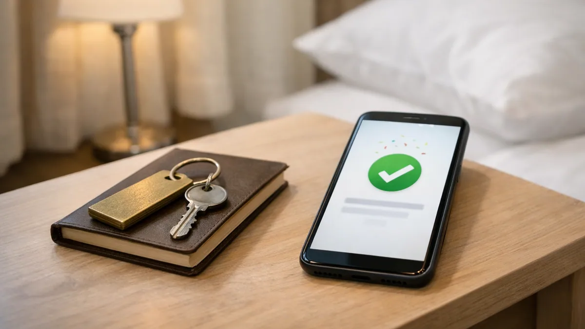 Téléphone affichant une réservation d'hôtel dans une chambre