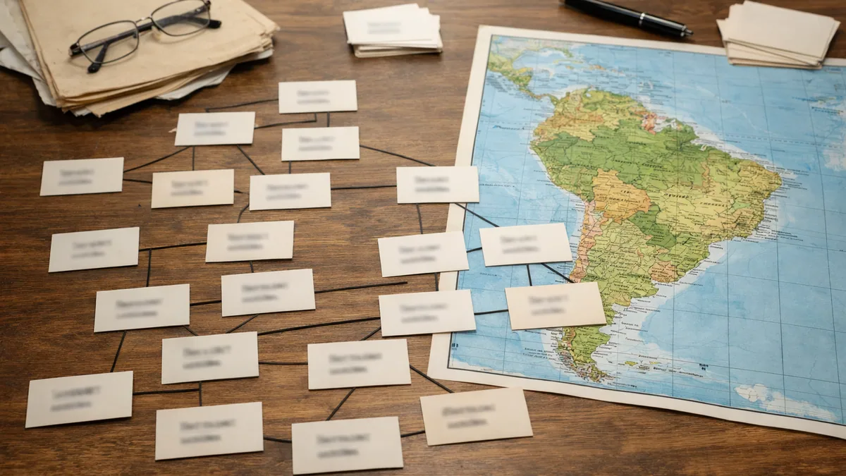 Arbre généalogique et carte de l'Amérique du Sud